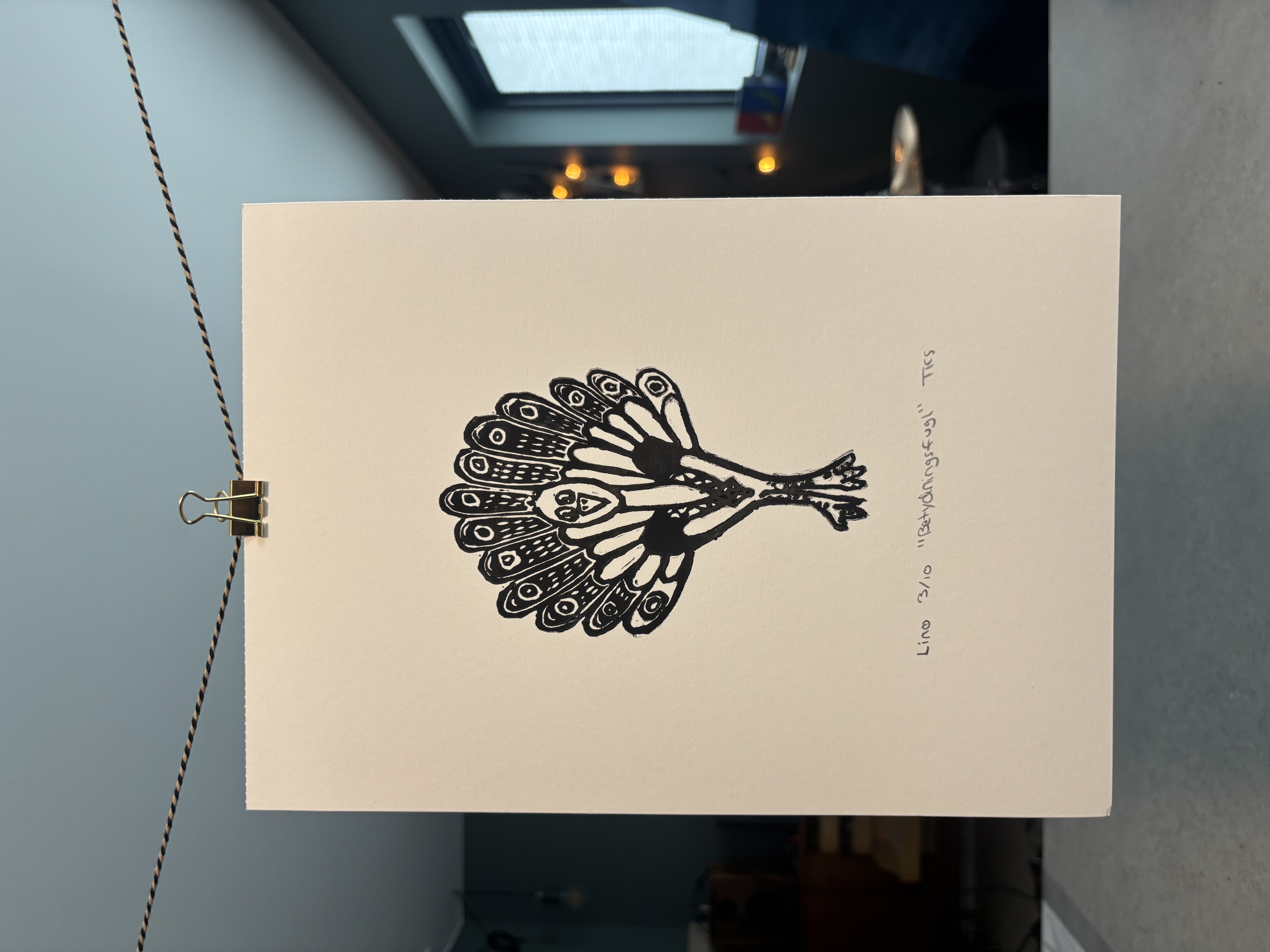 Betydningsfugl — lino print on cream
